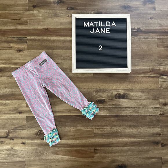 Matilda Jane Once Upon A Time Dazzling Potion Pink Green Knit Bow Dot Leggings 2 - Picture 1 of 7